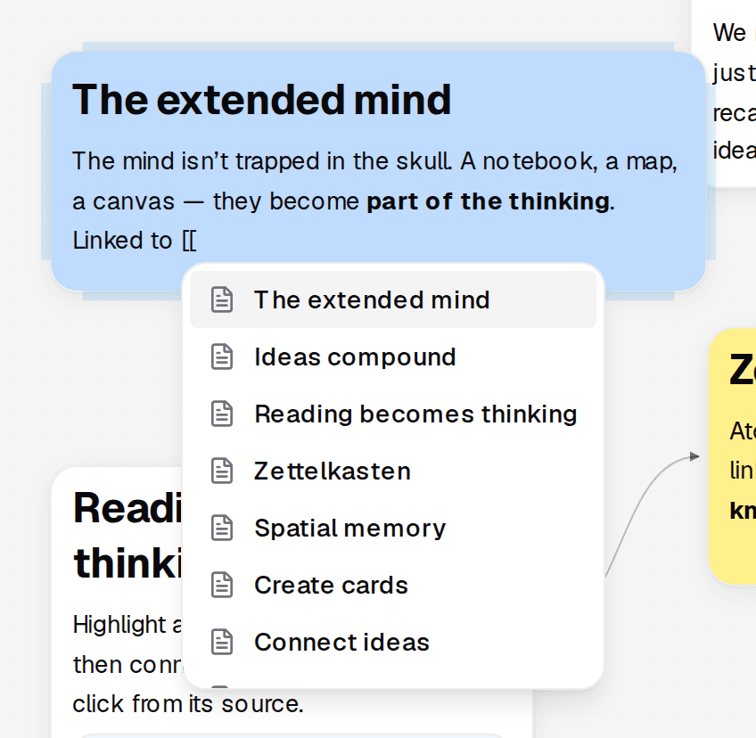 Linking one card to another with the [[wikilink]] autocomplete